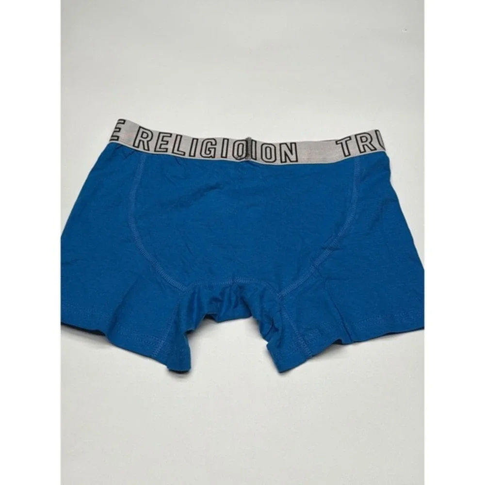 True Religion Mens‎ Blue Boxer Briefs Underwear Medium Logo Waistband Nwt